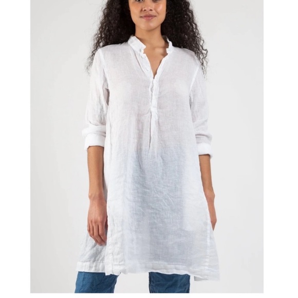 CP Shades Dresses Cp Shades Linen Dress Collared Long Sleeves Relaxed Cover Up Lagenlook